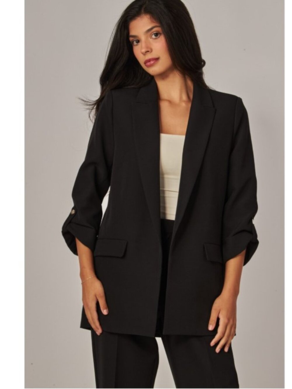 Black Oversized Tailored Blazer With Rolled Up Sleeve